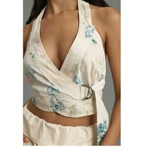 NWT Pilcro Halter Buckle Wrap Crop Top White Blue Floral Size Medium Large Boho